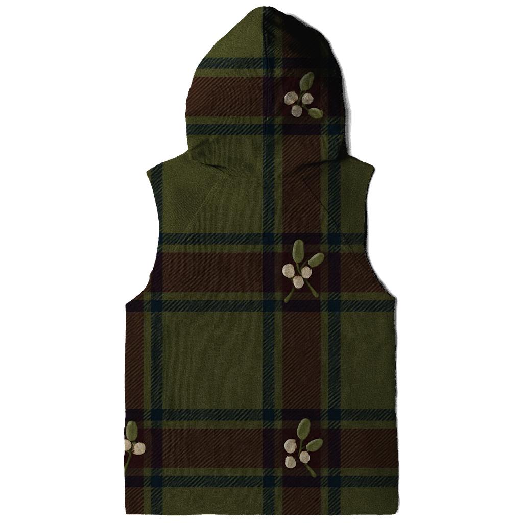 Tartan Ribbon Plaid With Mistletoe On Olive premium hoodies