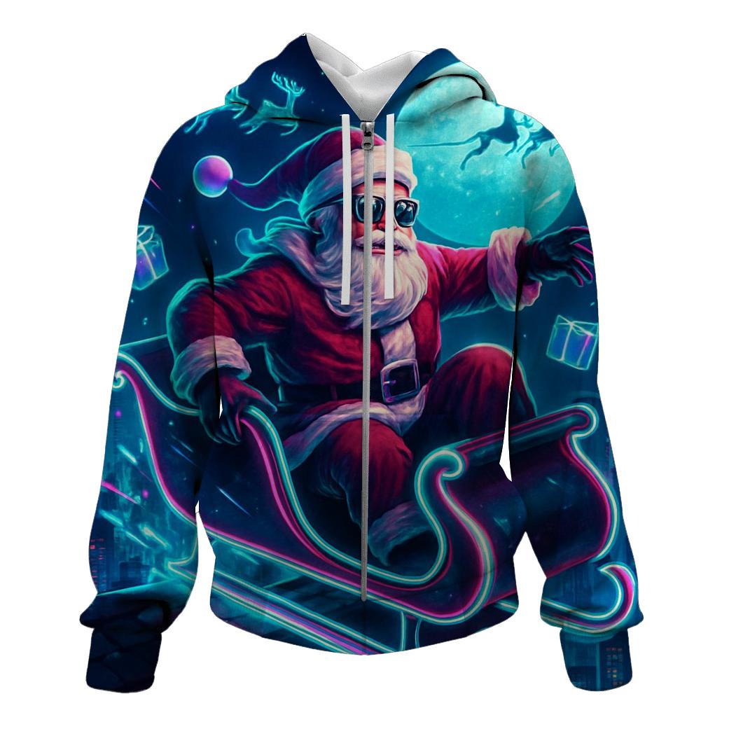 Neon Sleigh Rider Santa premium hoodies