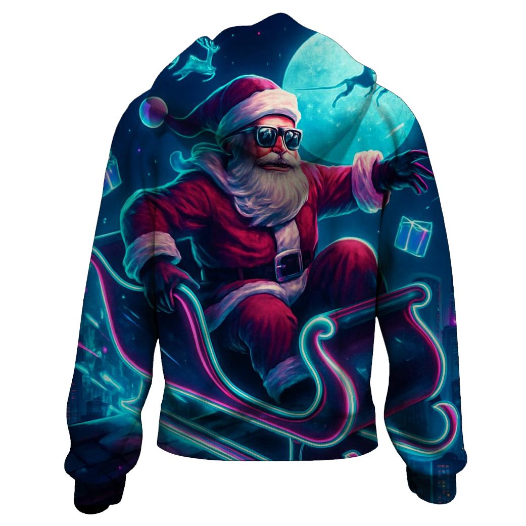 Neon Sleigh Rider Santa premium hoodies