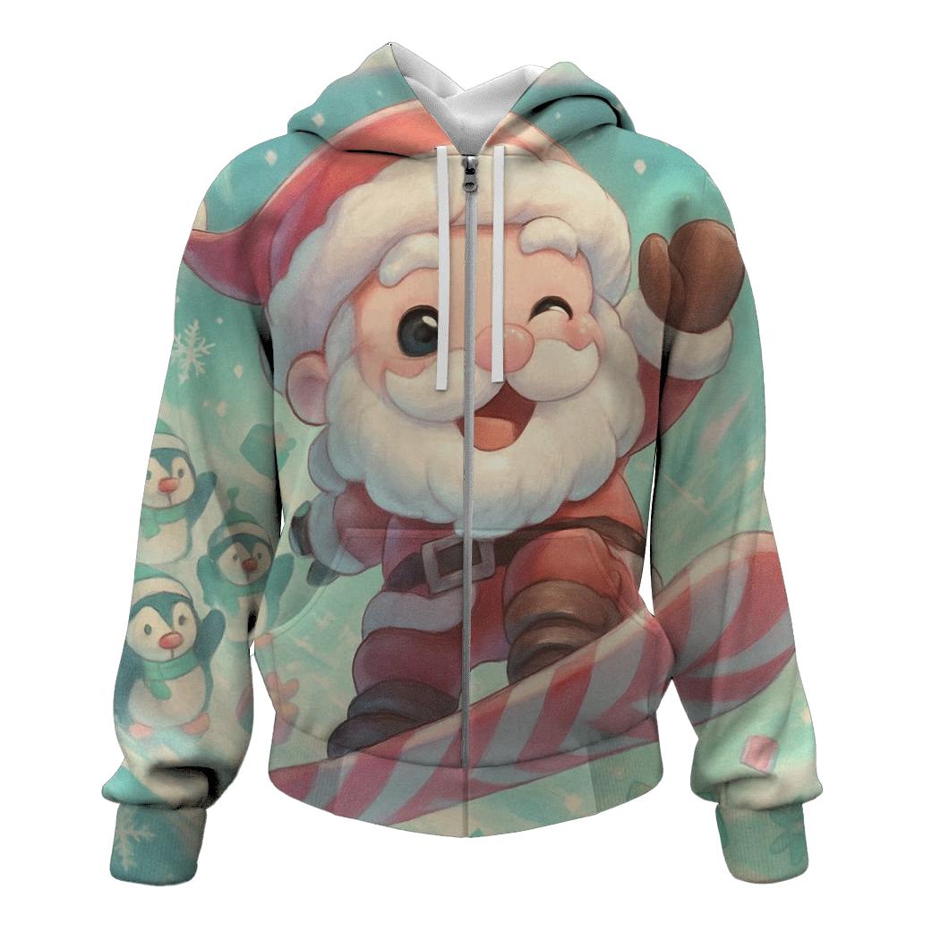 Chibi Snowboard Santa pullover hoodies