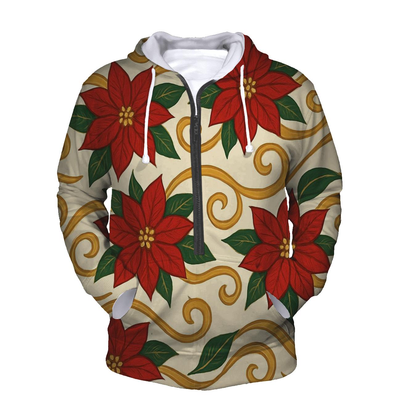 Poinsettia Wave On Ivory pullover hoodies