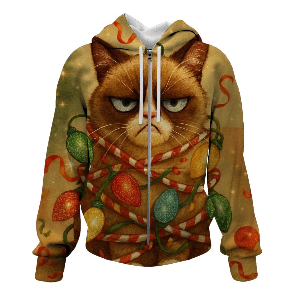 Grumpy Cat In Lights embroidered hoodies