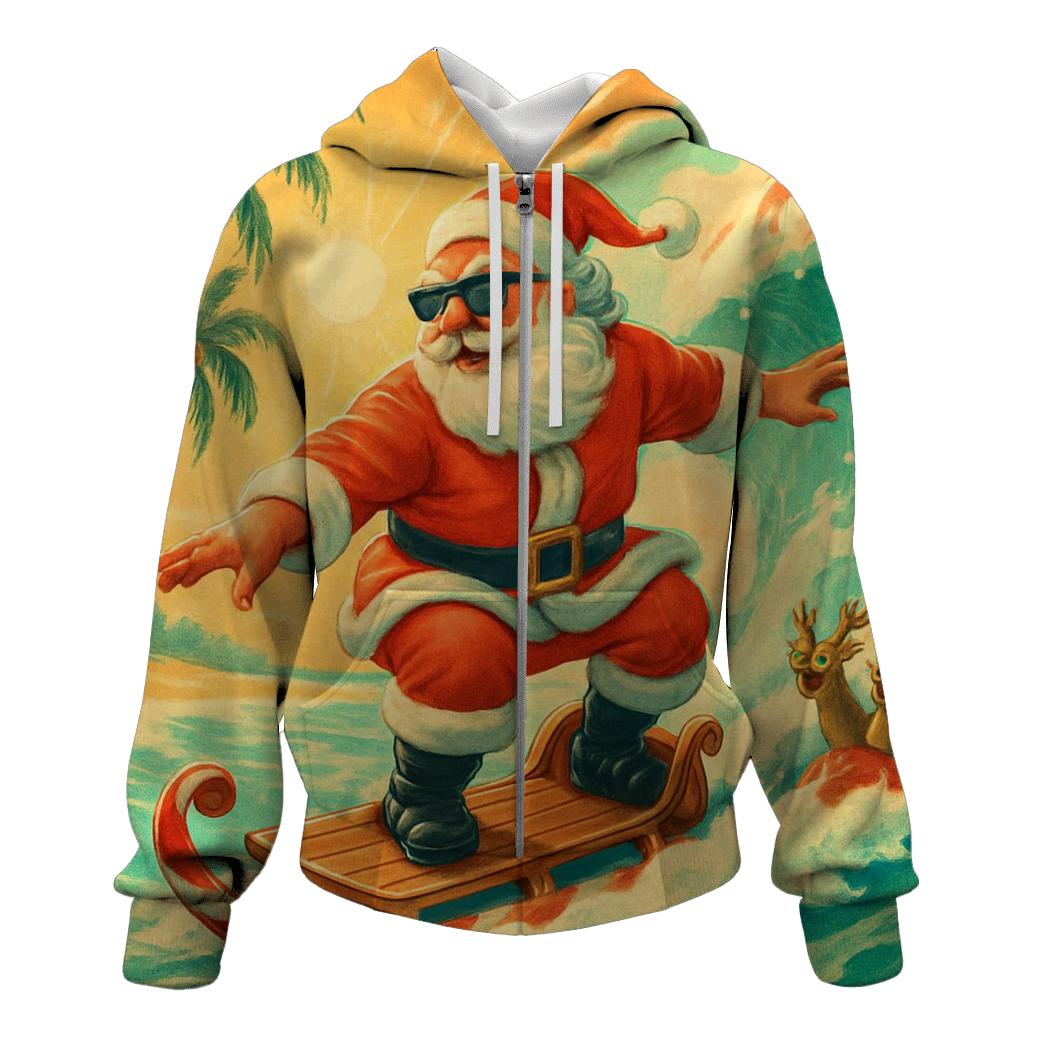 Retro Postcard Surf Santa hoodie trends