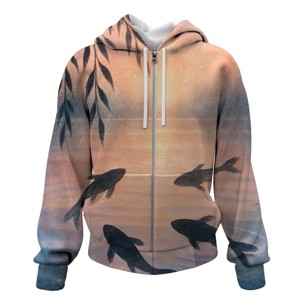 Peach Sky Koi Reflection premium hoodies