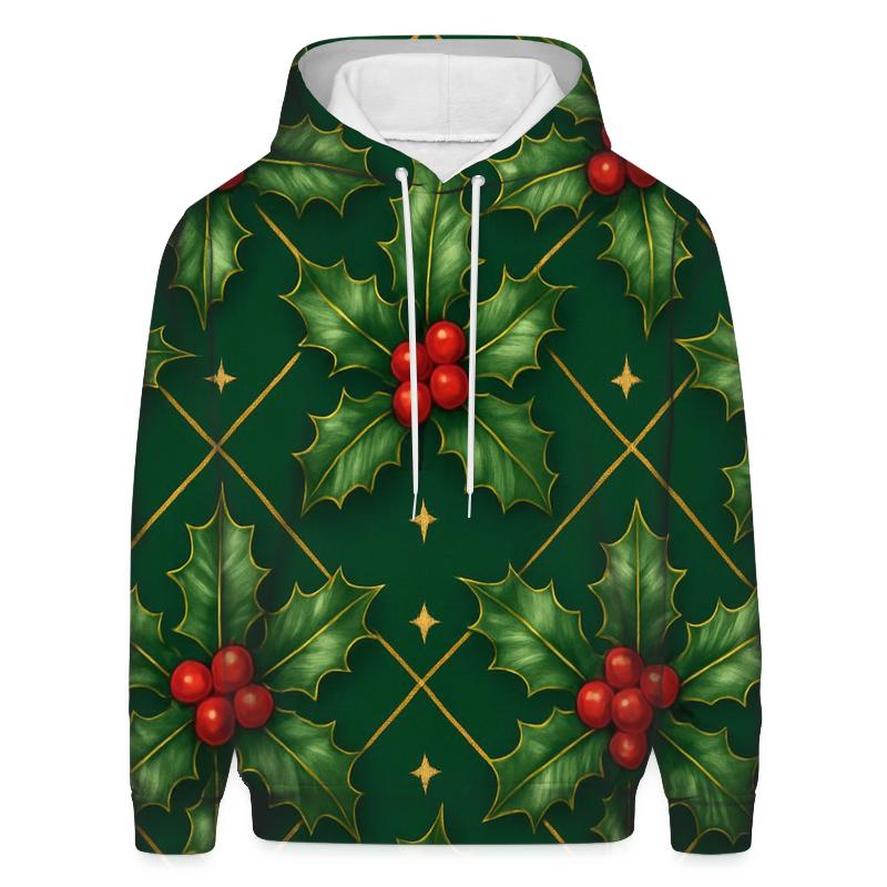 Crimson Holly Lattice On Emerald Background hoodie styles