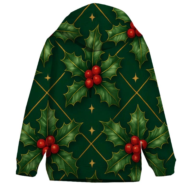 Crimson Holly Lattice On Emerald Background hoodie styles