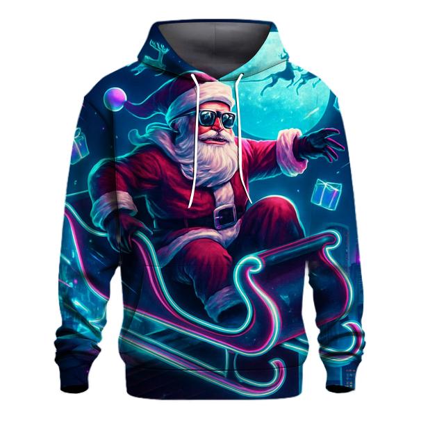 Neon Sleigh Rider Santa pullover hoodies