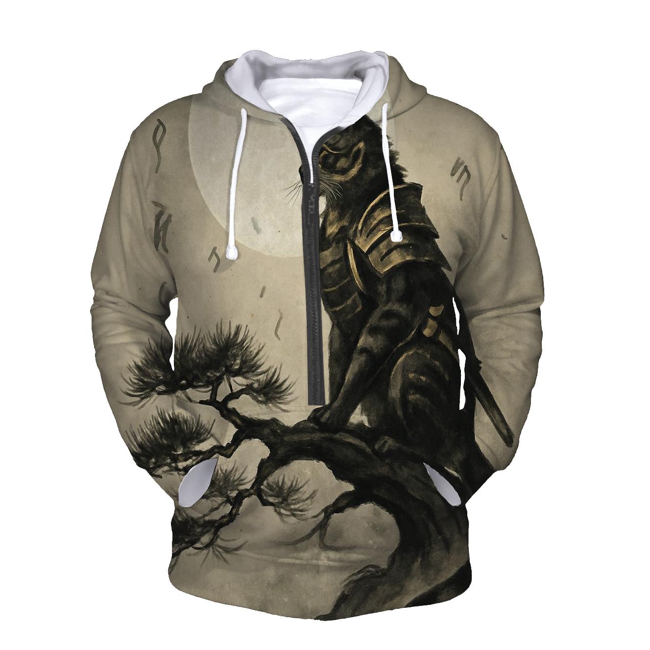 Samurai Moon Watcher embroidered hoodies