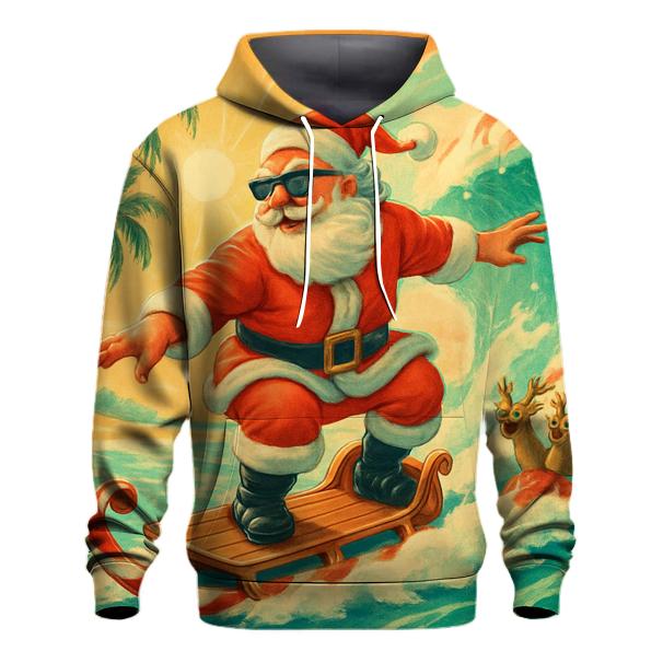 Retro Postcard Surf Santa designer hoodies