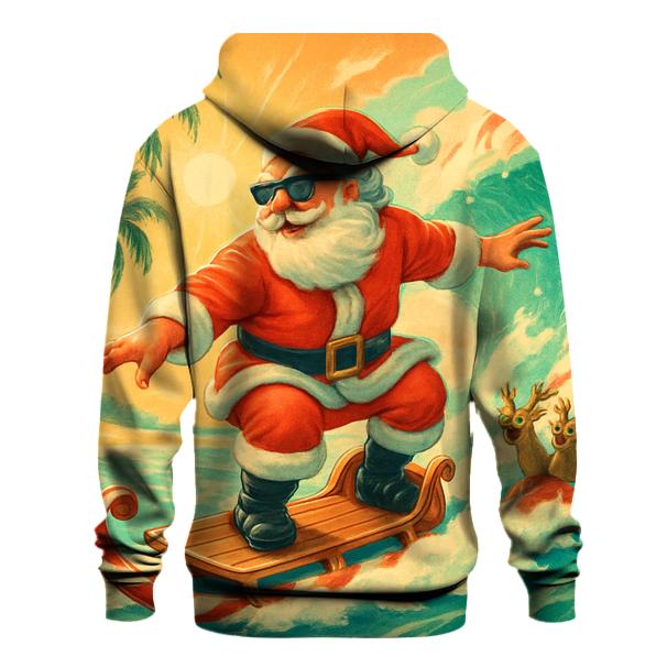 Retro Postcard Surf Santa designer hoodies