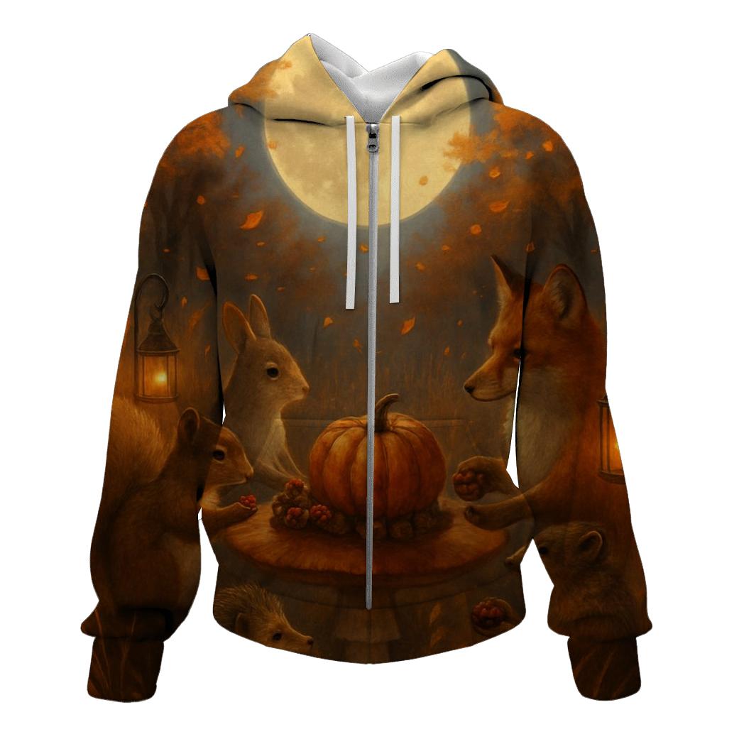 Woodland Feast Under Moonlight embroidered hoodies