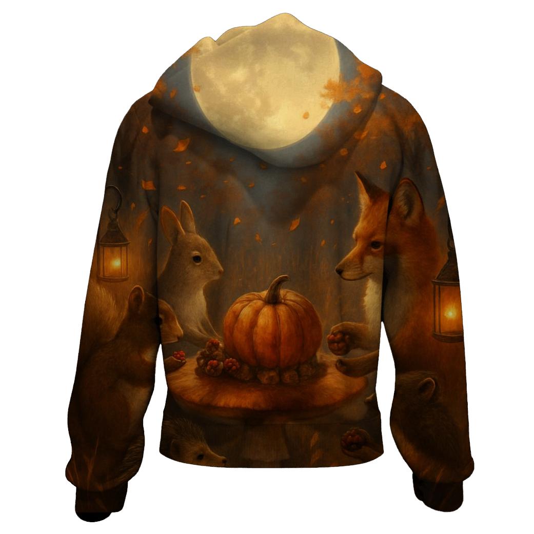 Woodland Feast Under Moonlight embroidered hoodies