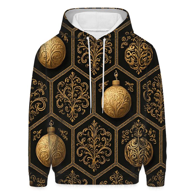 Golden Bauble Mosaic On Midnight Black embroidered hoodies