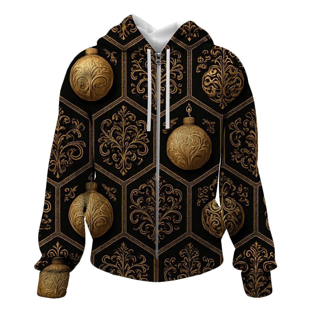 Golden Bauble Mosaic On Midnight Black heavyweight hoodies