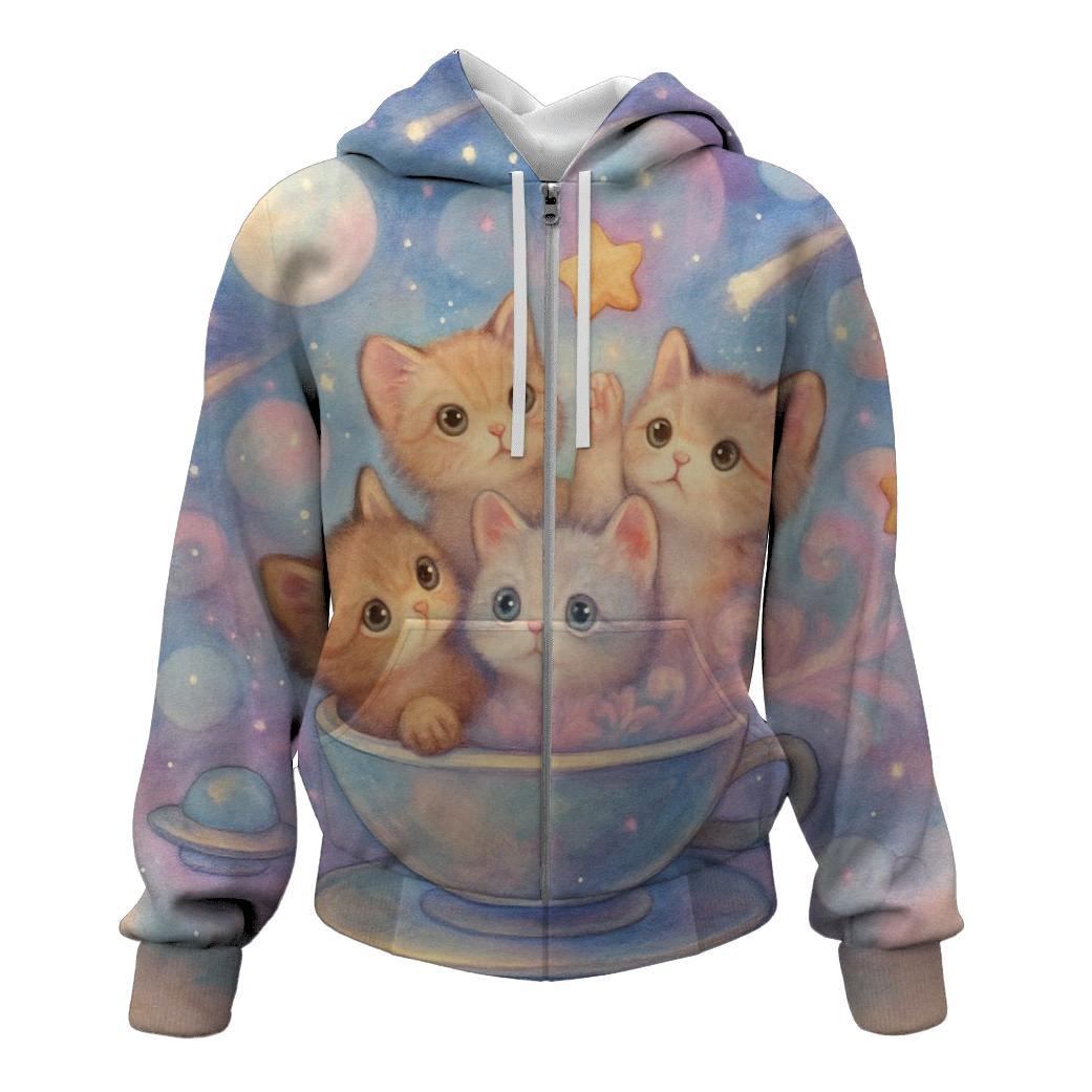 Galactic Tea Party Kittens heavyweight hoodies