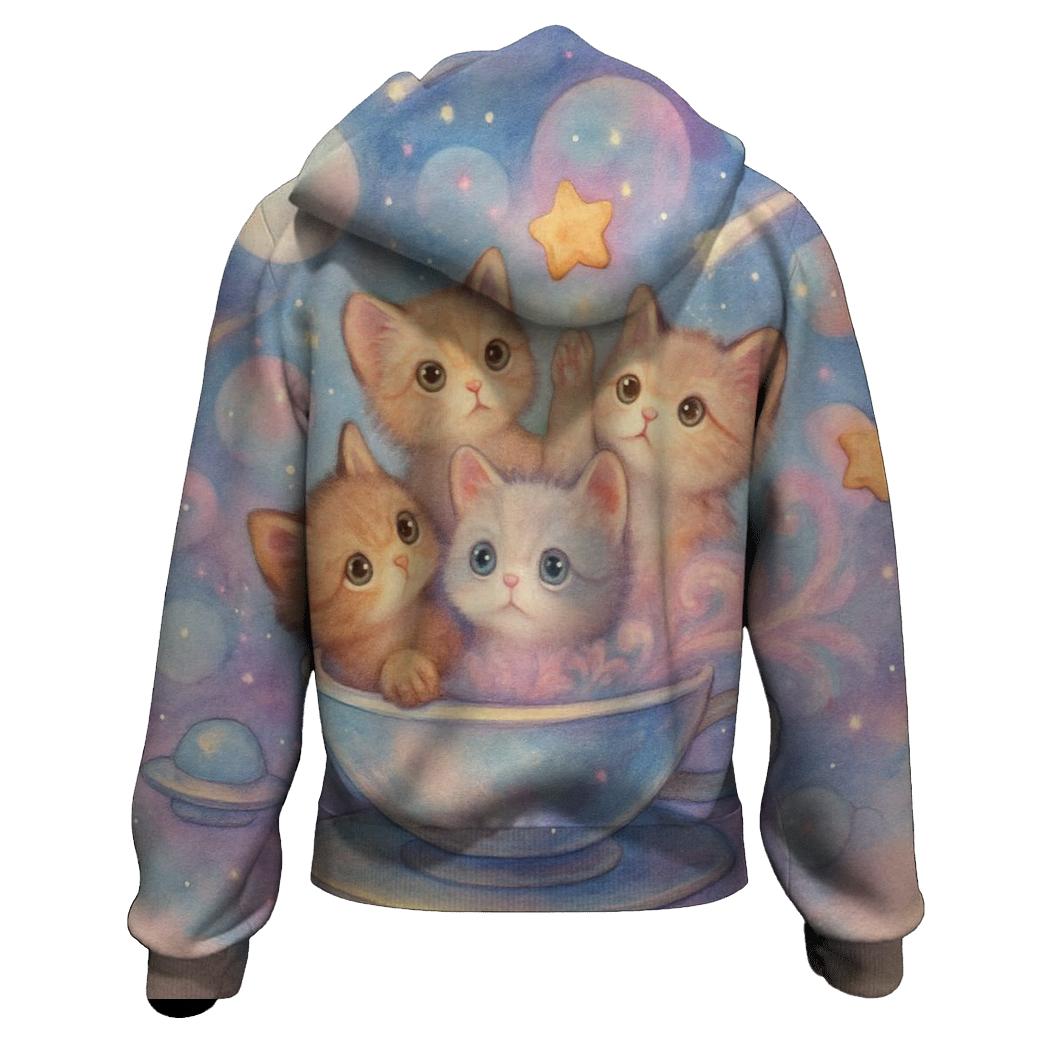 Galactic Tea Party Kittens heavyweight hoodies