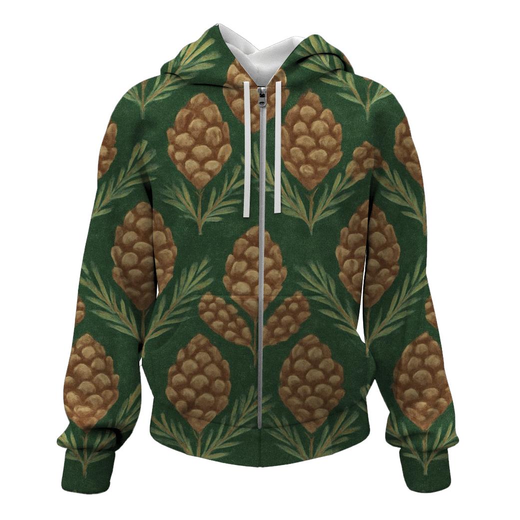 Pinecone Chevron On Forest Green lightweight hoodies