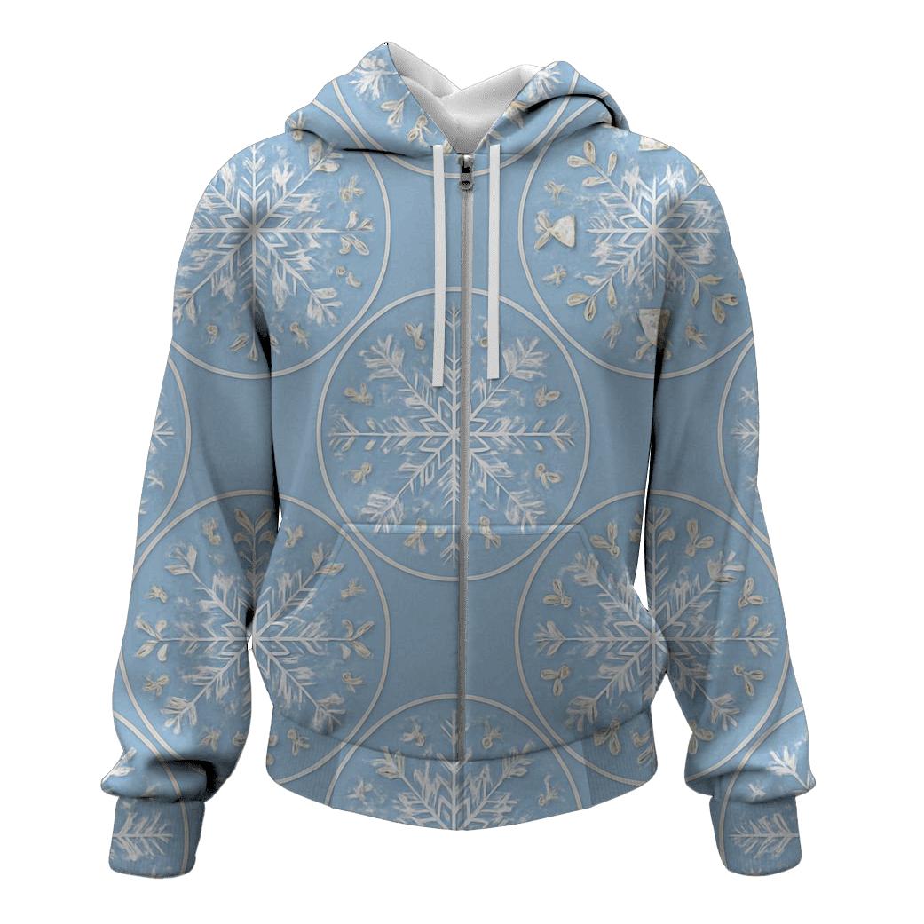 Snowflake Mandala On Sky Blue premium hoodies