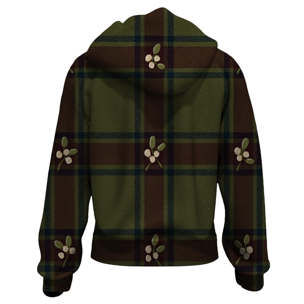 Tartan Ribbon Plaid With Mistletoe On Olive premium hoodies