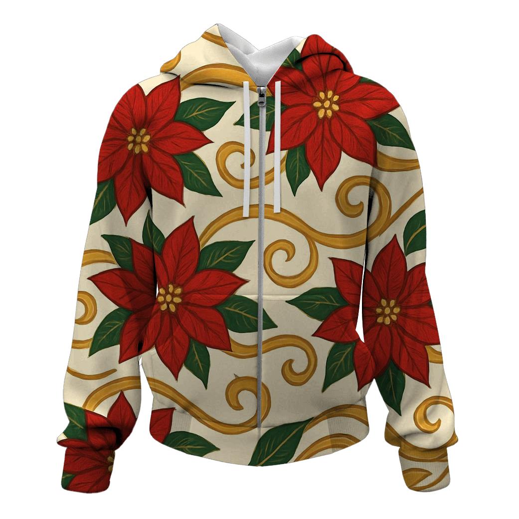 Poinsettia Wave On Ivory heavyweight hoodies