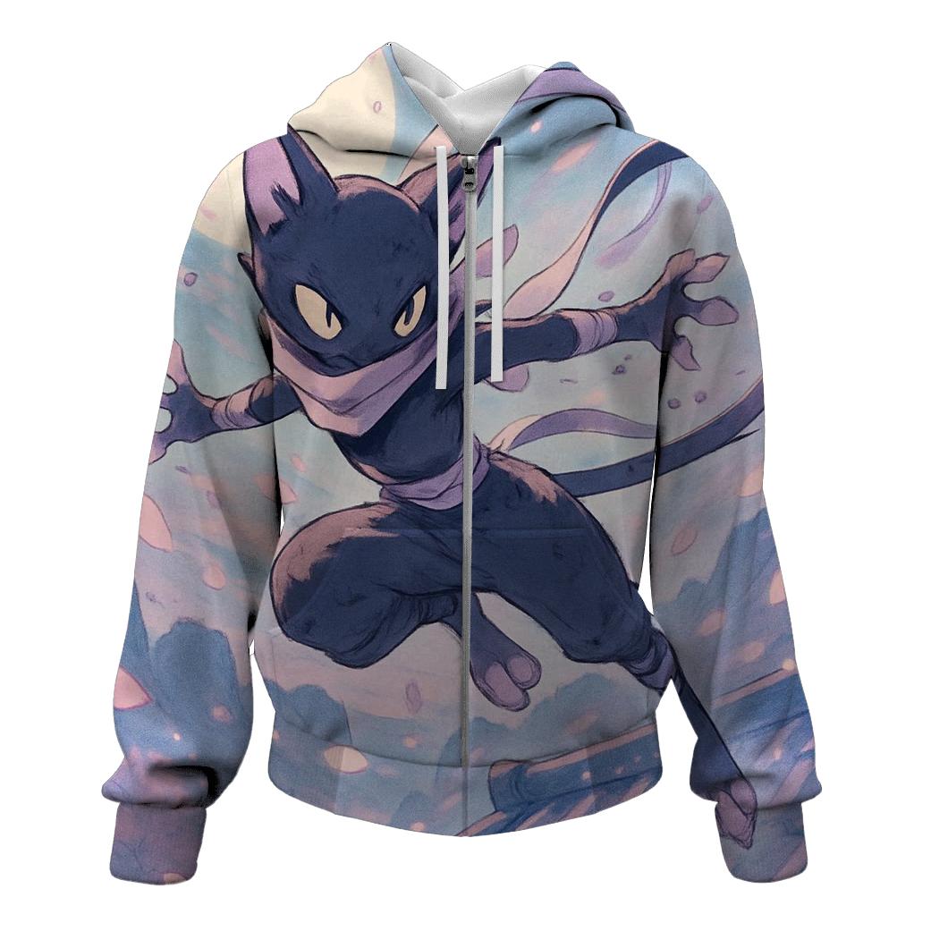 Cherry Blossom Ninja Cat embroidered hoodies