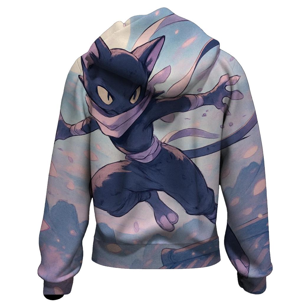 Cherry Blossom Ninja Cat embroidered hoodies