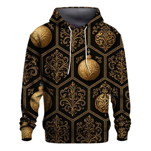 Golden Bauble Mosaic On Midnight Black lightweight hoodies