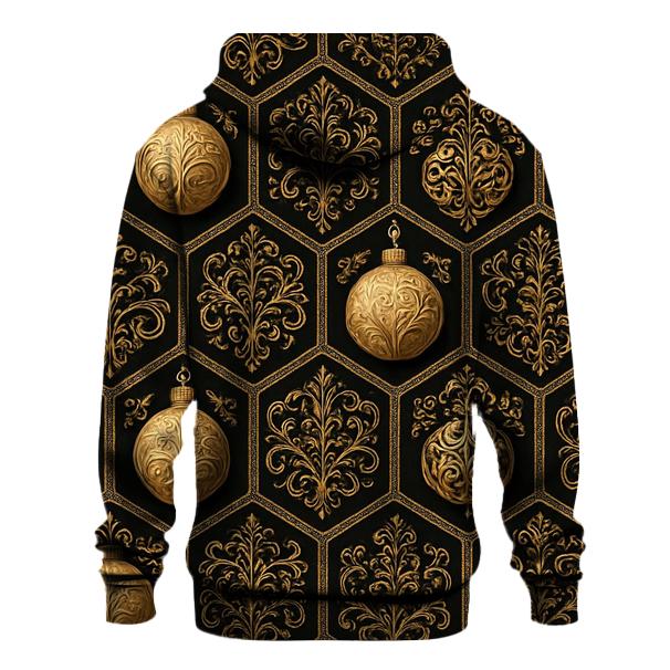Golden Bauble Mosaic On Midnight Black lightweight hoodies