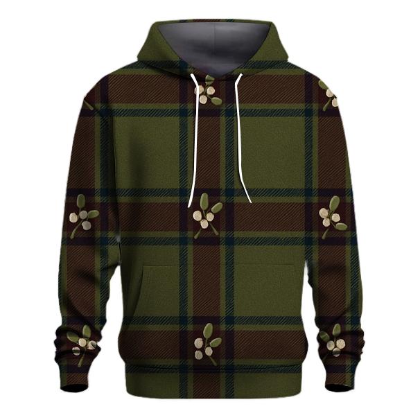 Tartan Ribbon Plaid With Mistletoe On Olive graphic hoodies