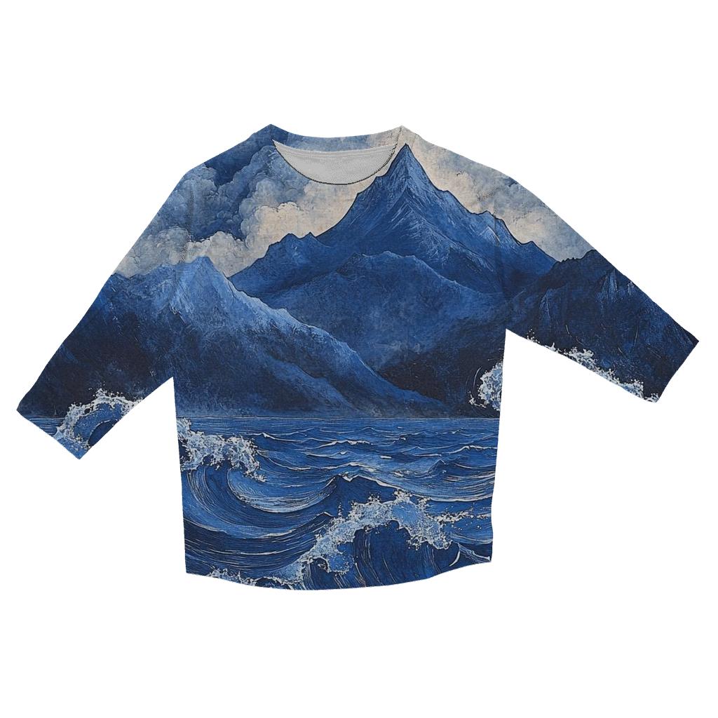 Hokusai Inspired Mountain Storm cotton quarter sleeve shirts