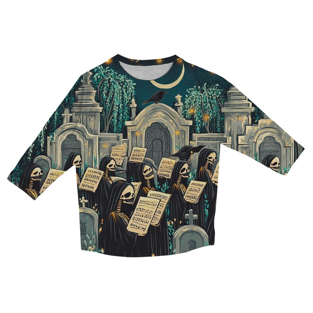 Moonlit Graveyard Spooky Choir personalized 3/4 sleeve tees