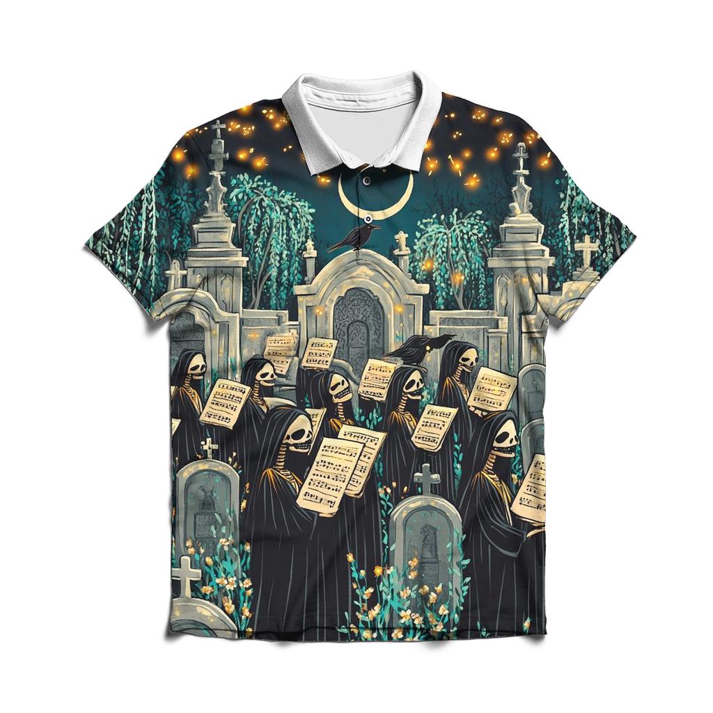 Moonlit Graveyard Spooky Choir embroidered polo tops