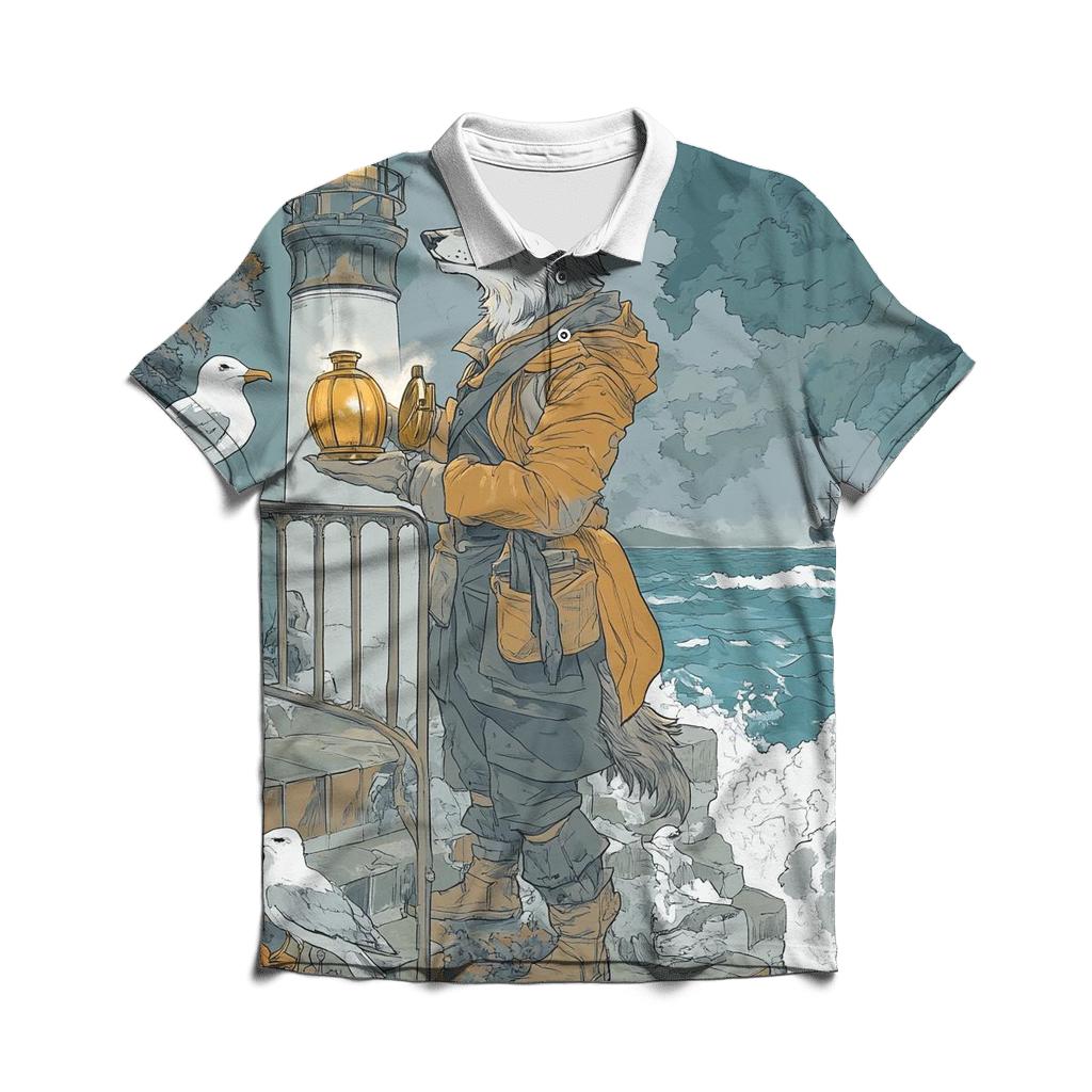 Foggy Lighthouse Haunted Beacon branded logo polo shirts