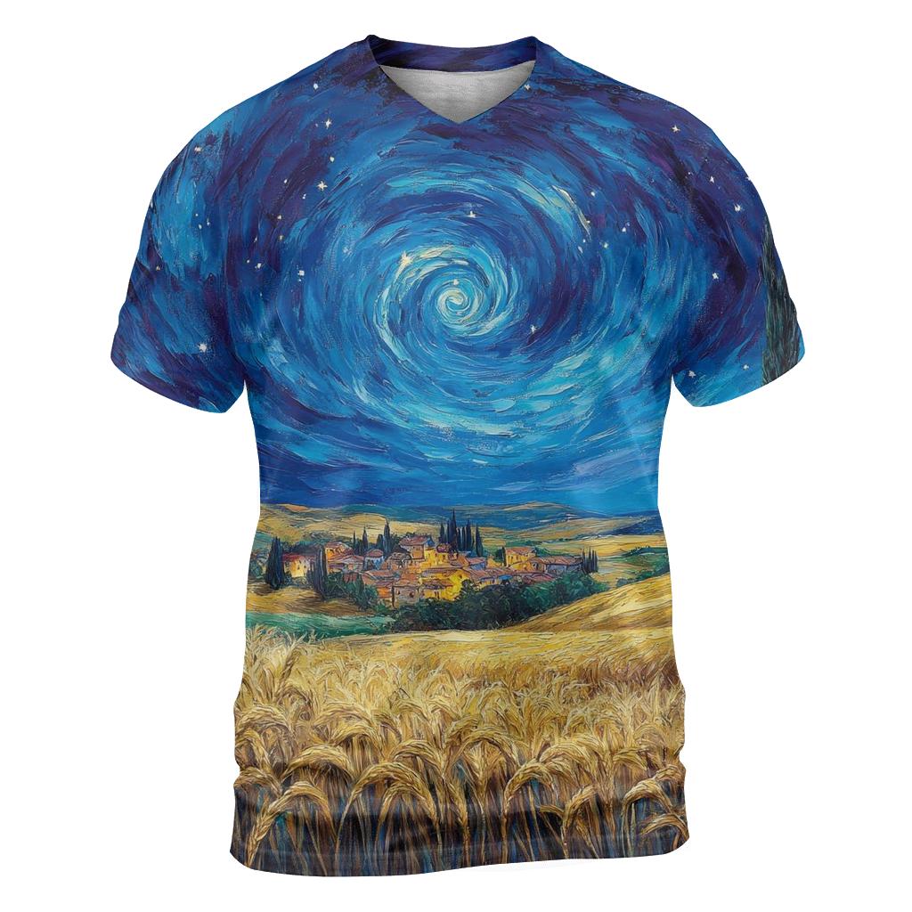 Van Gogh Inspired Starry Countryside vibrant all-over design tees