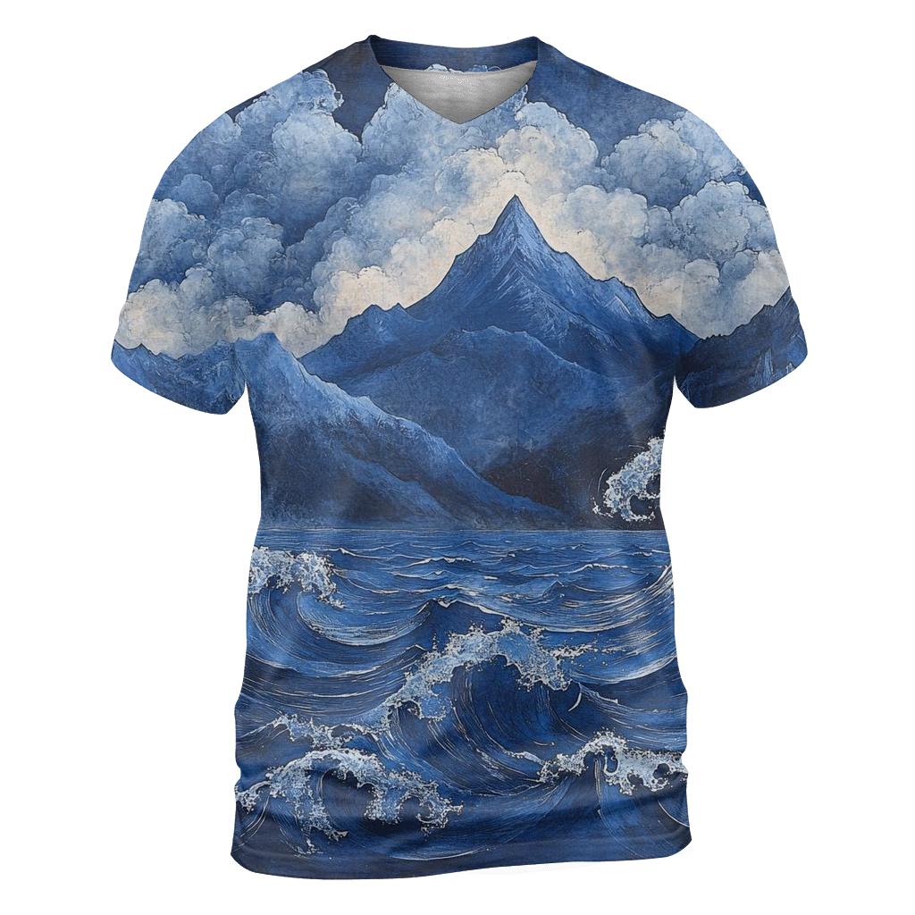 Hokusai Inspired Mountain Storm designer pattern shirts