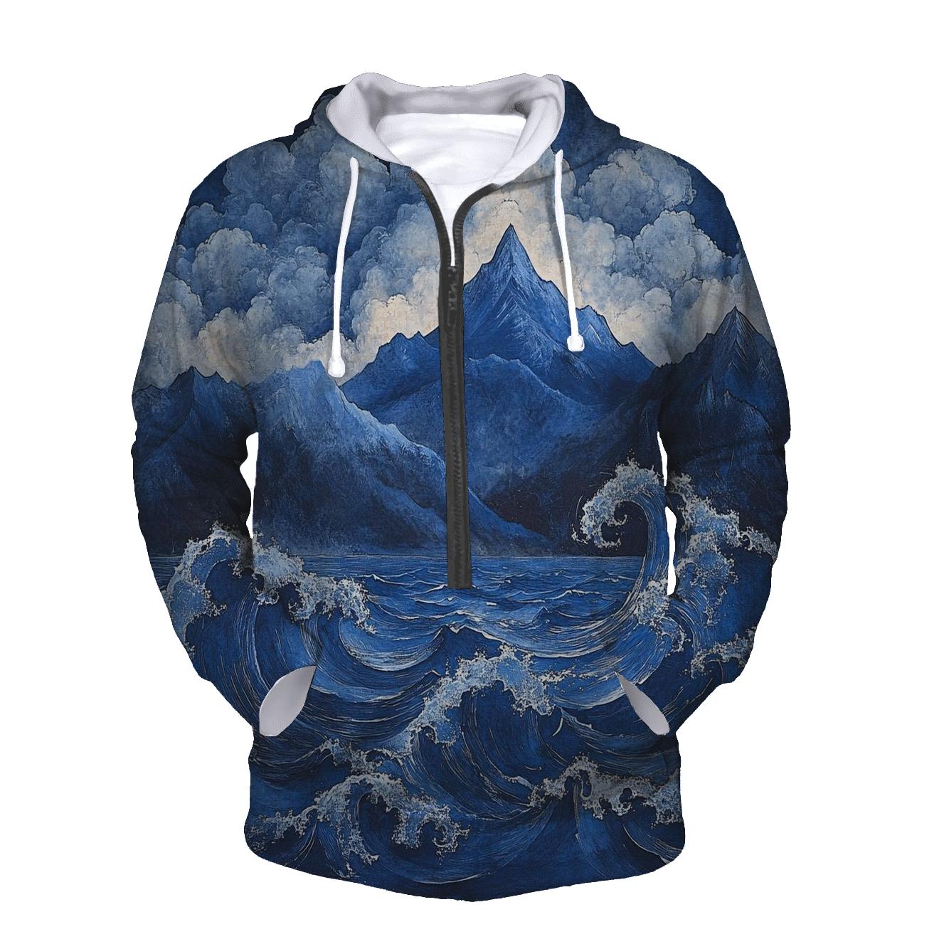 Hokusai Inspired Mountain Storm lightweight hoodies