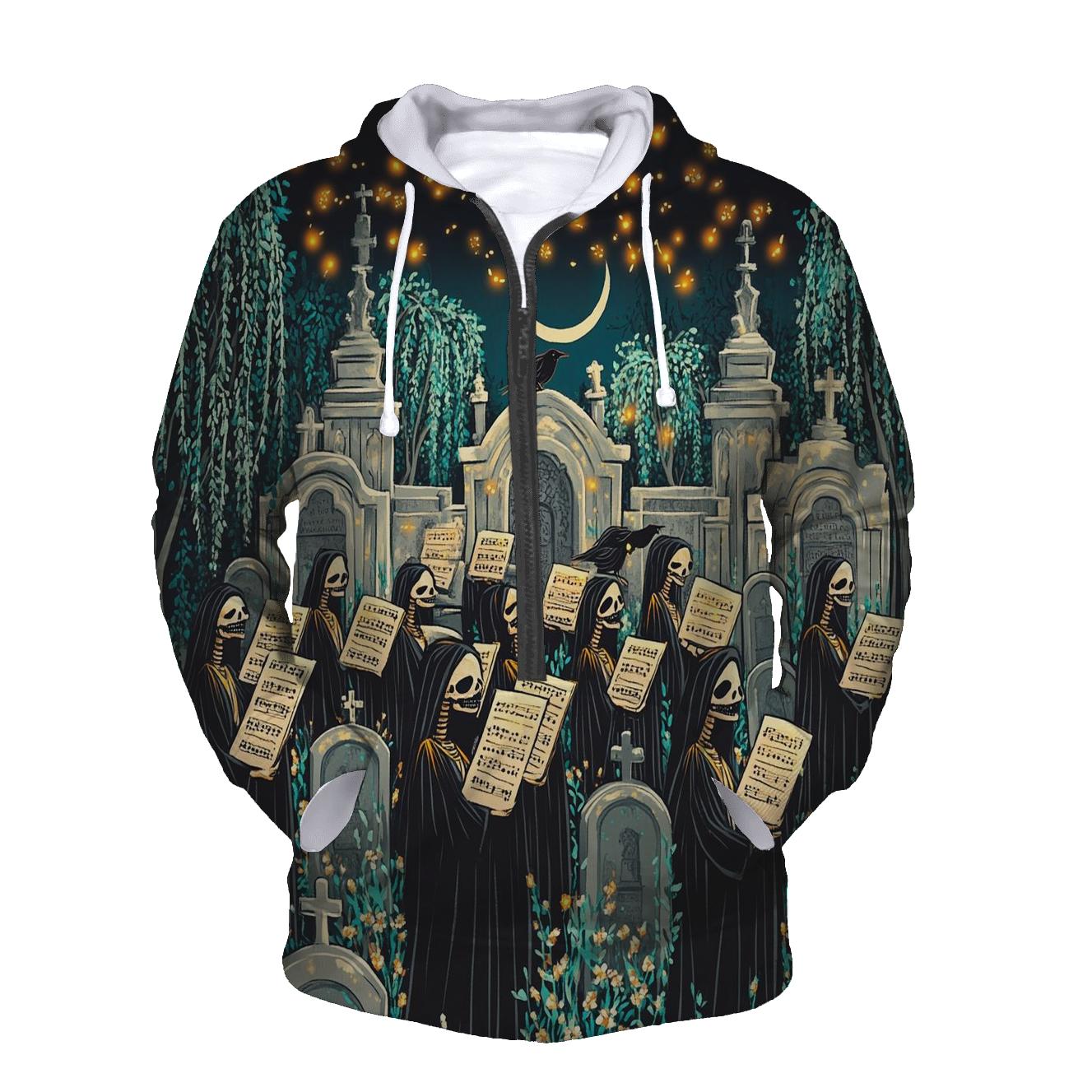Moonlit Graveyard Spooky Choir printed hoodies