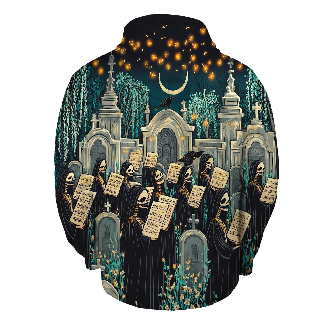Moonlit Graveyard Spooky Choir printed hoodies