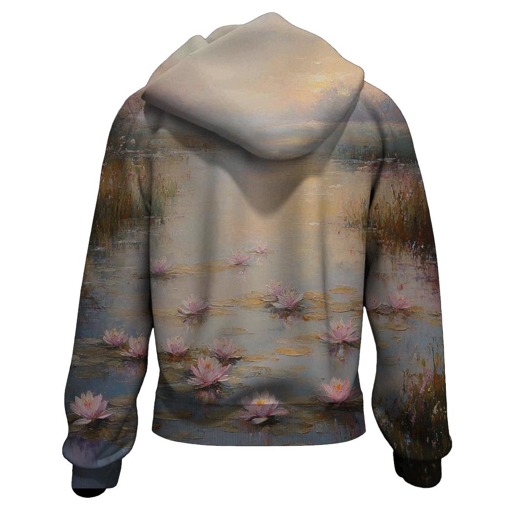 Monet Inspired Water Lilies At Dawn embroidered hoodies