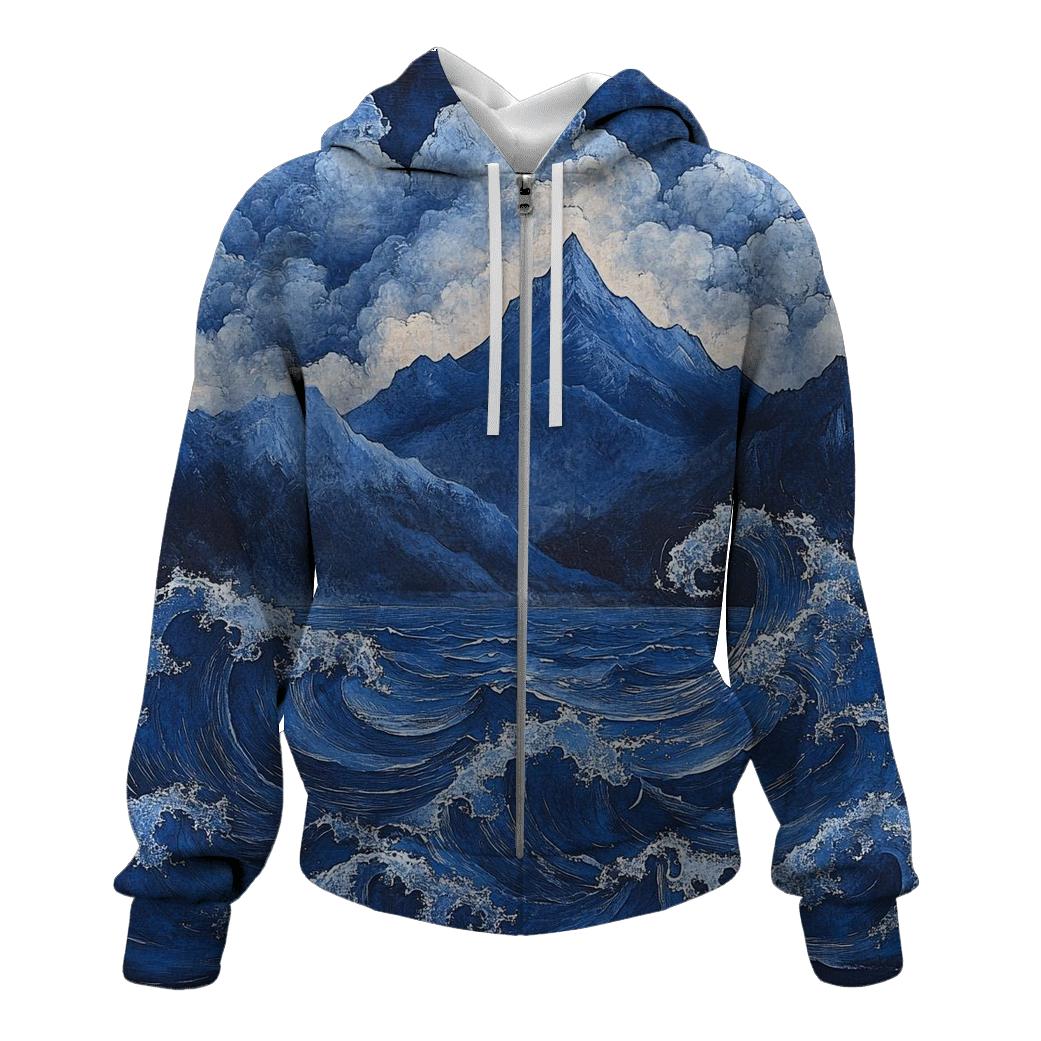Hokusai Inspired Mountain Storm hoodie styles