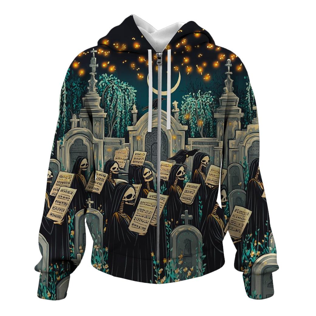 Moonlit Graveyard Spooky Choir embroidered hoodies