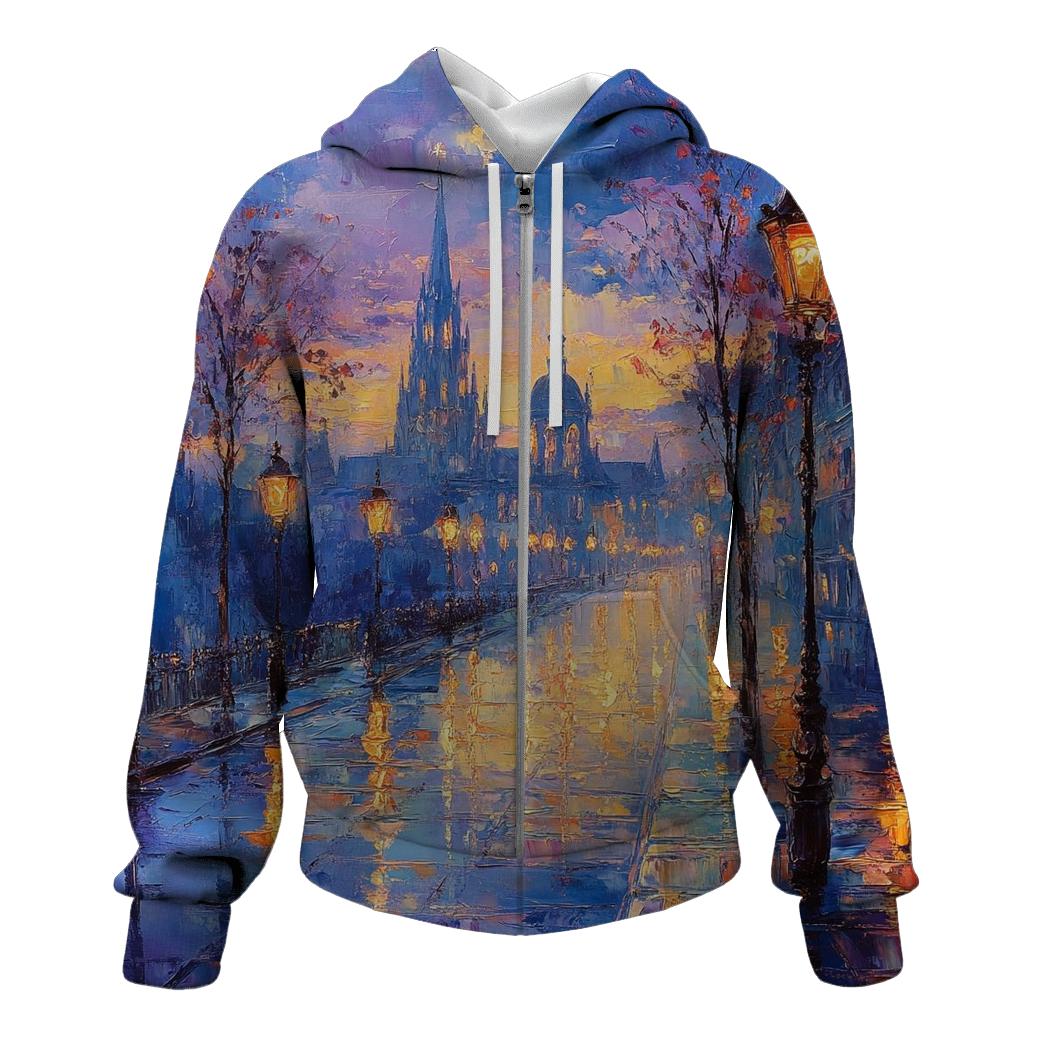Monet Inspired Citylights At Twilight premium hoodies