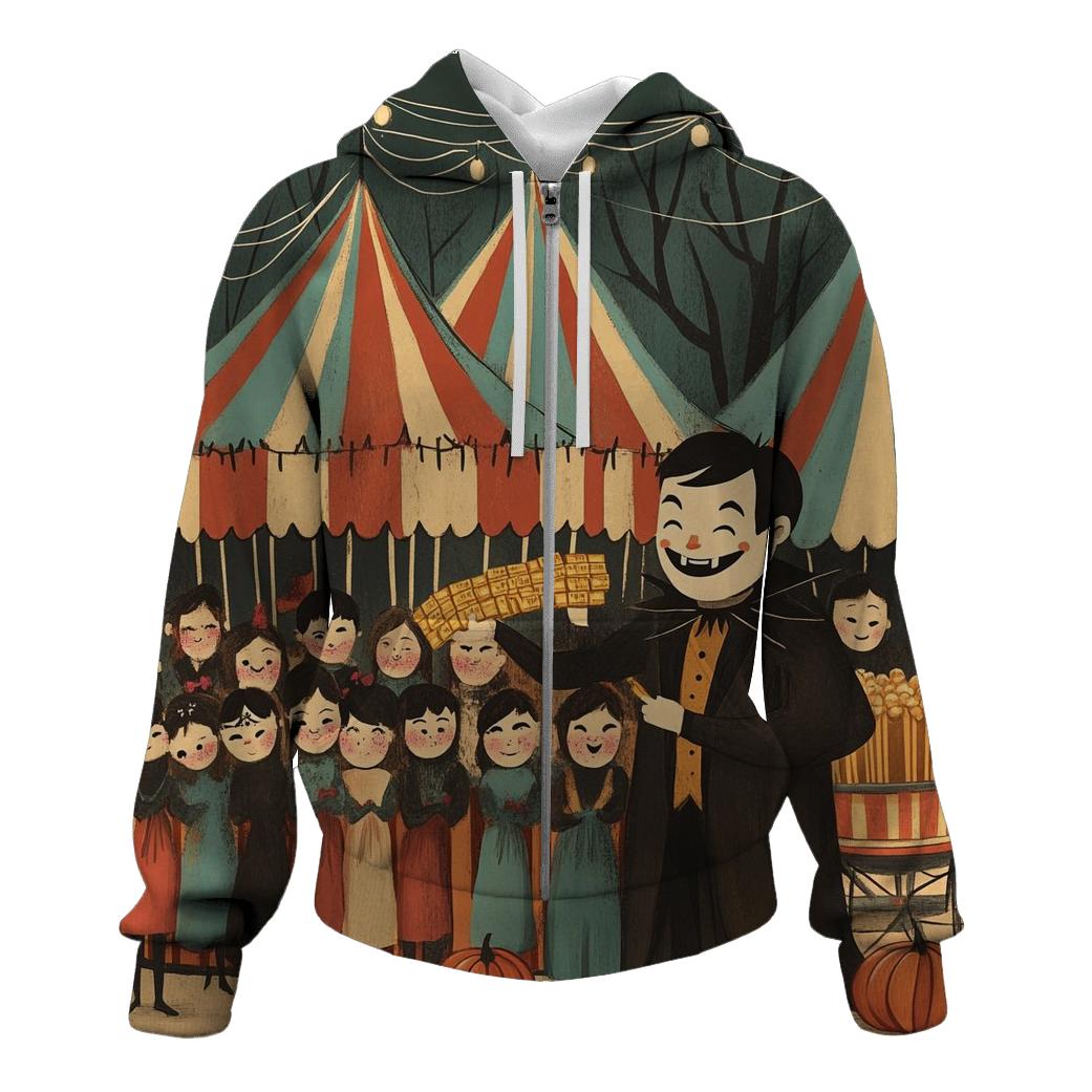 Cobweb Carnival Midway Halloween zip-up hoodies