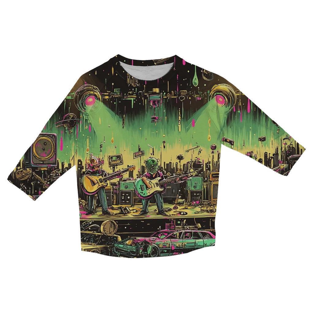 Galactic Garage Band Showdown printed three quarter sleeve shirts