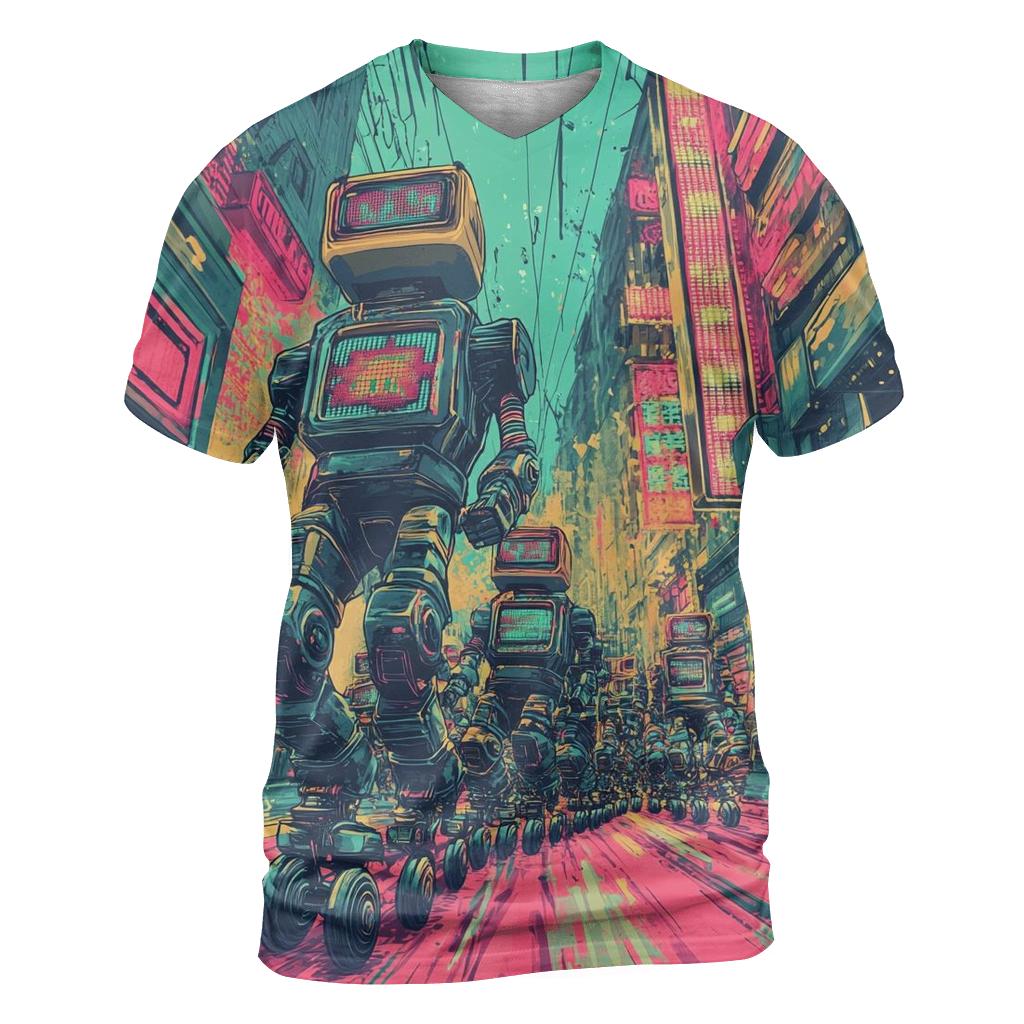 Robo-Rad Roller Ruckus vibrant all-over design tees