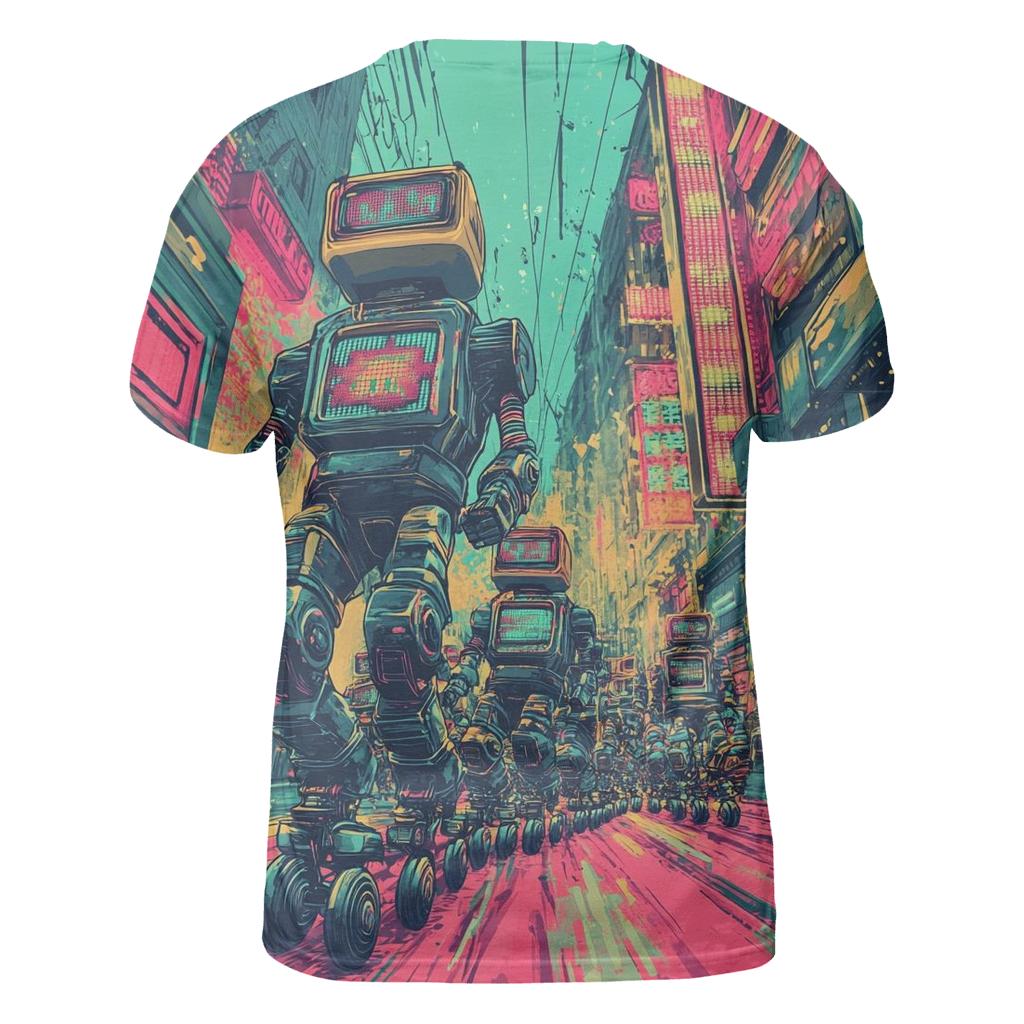 Robo-Rad Roller Ruckus vibrant all-over design tees