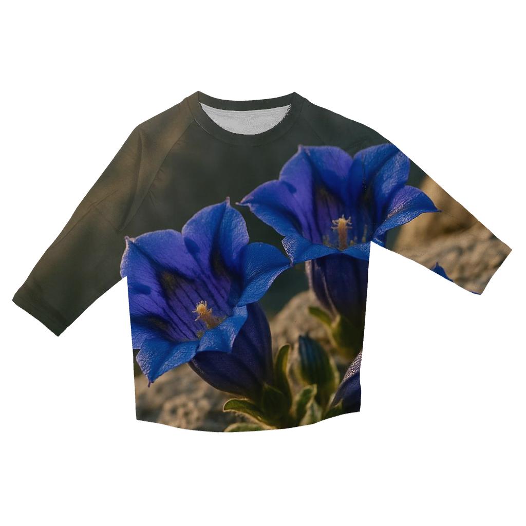Dawn Glory Of Alpine Gentians printed three quarter sleeve shirts