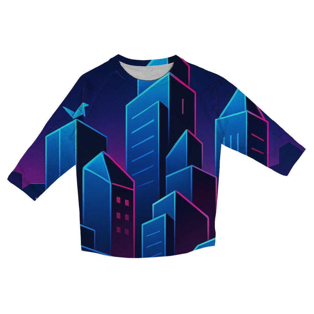 Neon Origami City custom 3/4 sleeve shirts