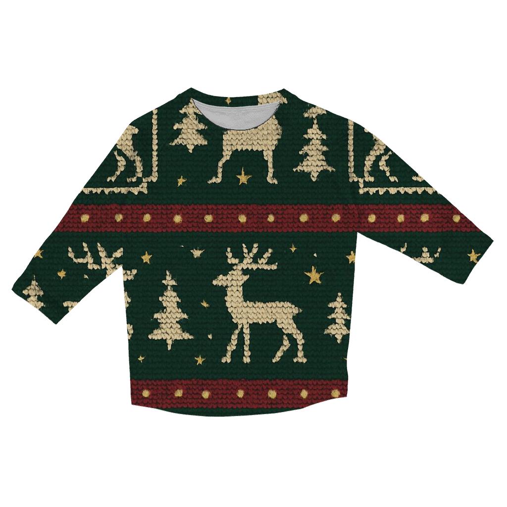 Reindeer Ribbon Carousel Design printed three quarter sleeve shirts