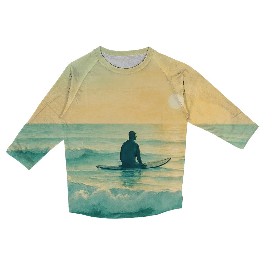 Coastal Surf Meditation printed three quarter sleeve shirts